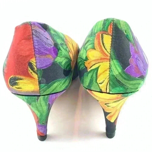 Joyce heels size 8 W silk floral 80s vintage - Picture 3 of 12